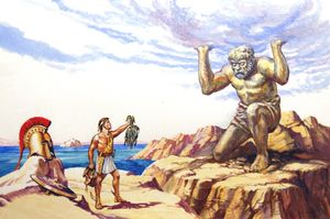 Perseus turns the Giant Atlas to Stone art by Geoff Campion