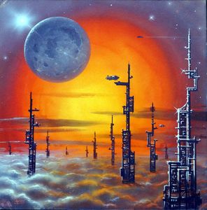SkyTowers Album cover art art by David Hardy