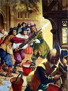 Fighting The Great Fire Of London  (TWO pages) art by Peter Jackson