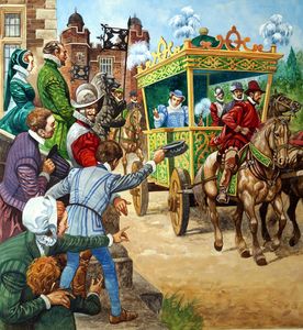 Queen Elizabeth Arrives at Ingatestone Hall art by Peter Jackson