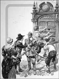 Puritans Closing a Theatre art by Peter Jackson