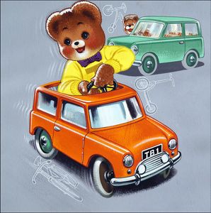 Teddy Bear: Fast Cars art by William Francis Phillipps