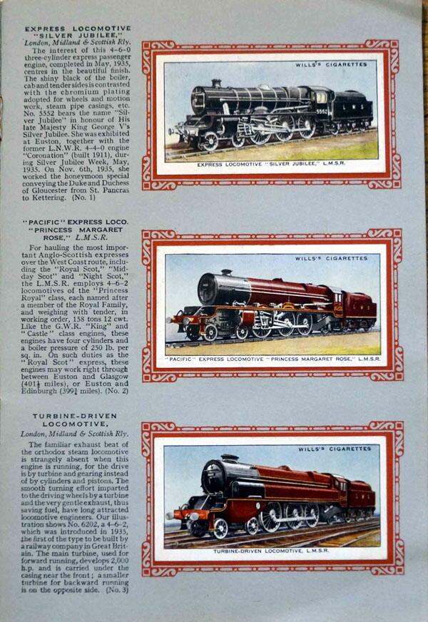 Complete Set of 50 Railway Engines Cigarette cards in album (1936) by Various