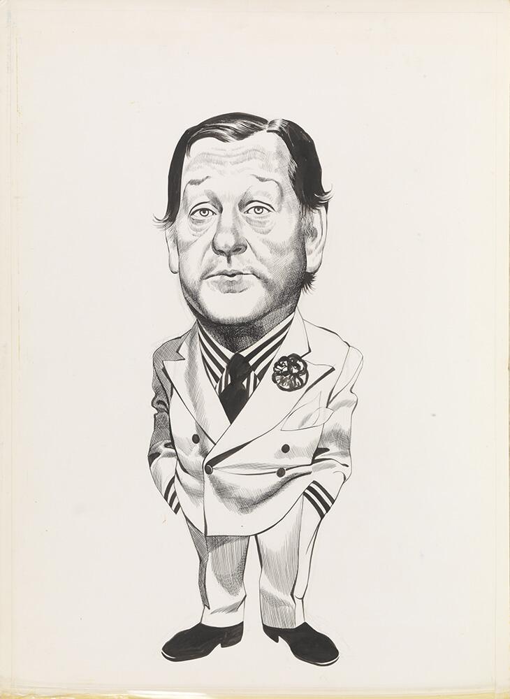 Large Cartoon of Anthony Crosland with Flower in Lapel art by Ron Embleton