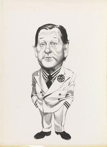Large Cartoon of Anthony Crosland with Flower in Lapel art by Ron Embleton