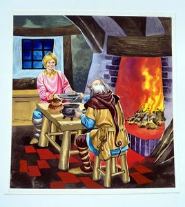 Magic Apples - Firelit Dinner art by Ron Embleton