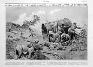 Canada's Part In The Somme (original page from The Sphere 1916) art by Fortunino Matania