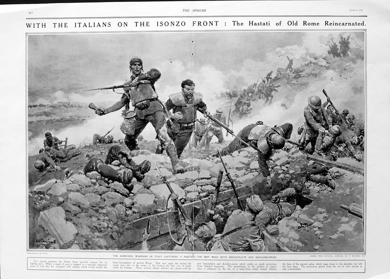 Italians On The Isonzo Front (original page from The Sphere 1917) art by Fortunino Matania