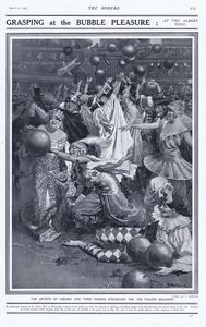 Grasping at the Bubble Pleasure, The Albert Hall (original page from The Sphere 1914) art by Fortuni