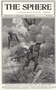 Stretcher Bearers at the Front (original cover page from The Sphere 1917) art by Fortunino Matania