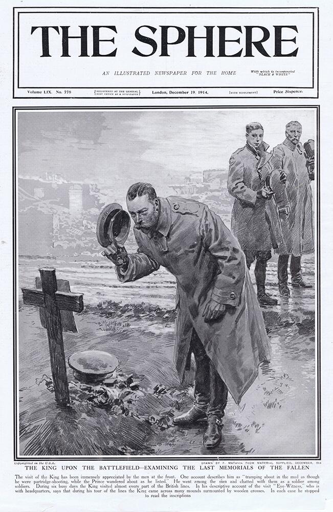 The King at the Last Memorials of the Fallen (original cover page from The Sphere 1914) art by Fortu
