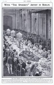 The State Banquet in the White Hall, Berlin (original page from The Sphere 1913) art by Fortunino Ma