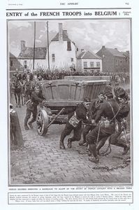 Entry of French Troops into Belgium 1914 (original page from The Sphere) art by Fortunino Matania