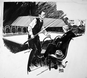 Tom Reece, Billiard Champion art by Neville Colvin