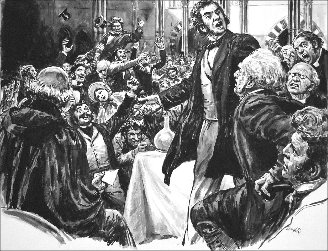 Huxley Defends Darwin and Evolution at Oxford art by Cecil Doughty