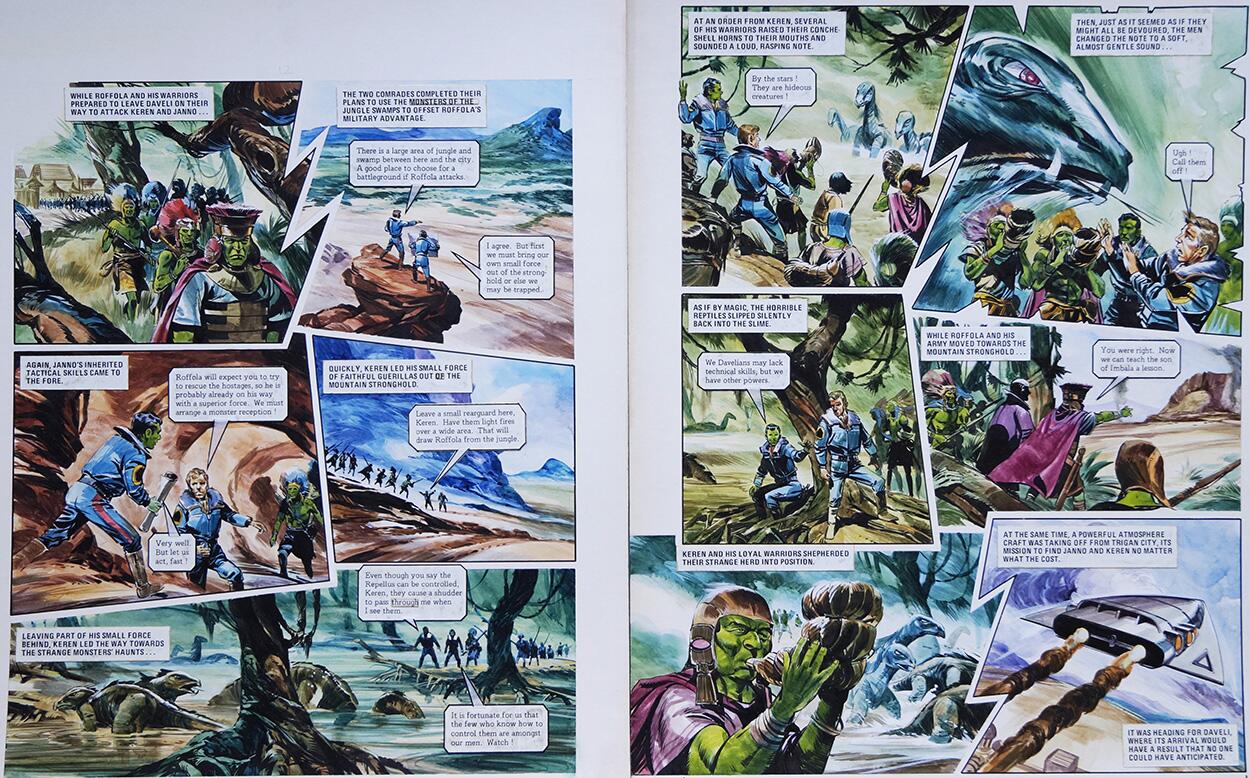 Giant Reptiles from 'Civil War in Daveli' (TWO pages) art by Gerry Wood