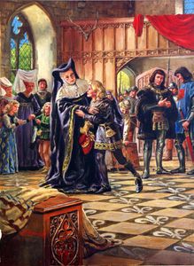 Edward V being handed over to the Duke of Gloucester (Richard III) art by Cecil Doughty