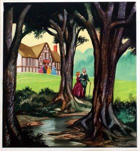 Belle and her Father walk in the Garden art by Ron Embleton