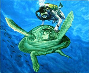 Sea Turtle and Diver art by Andrew Howat