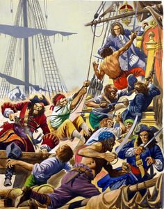 Blackbeard Boards a Ship art by Peter Jackson