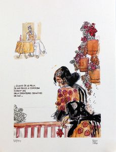 Corto Maltese and the Lady art by Hugo Pratt