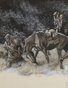 Tired Riders and Horses heading Home art by Ron Embleton