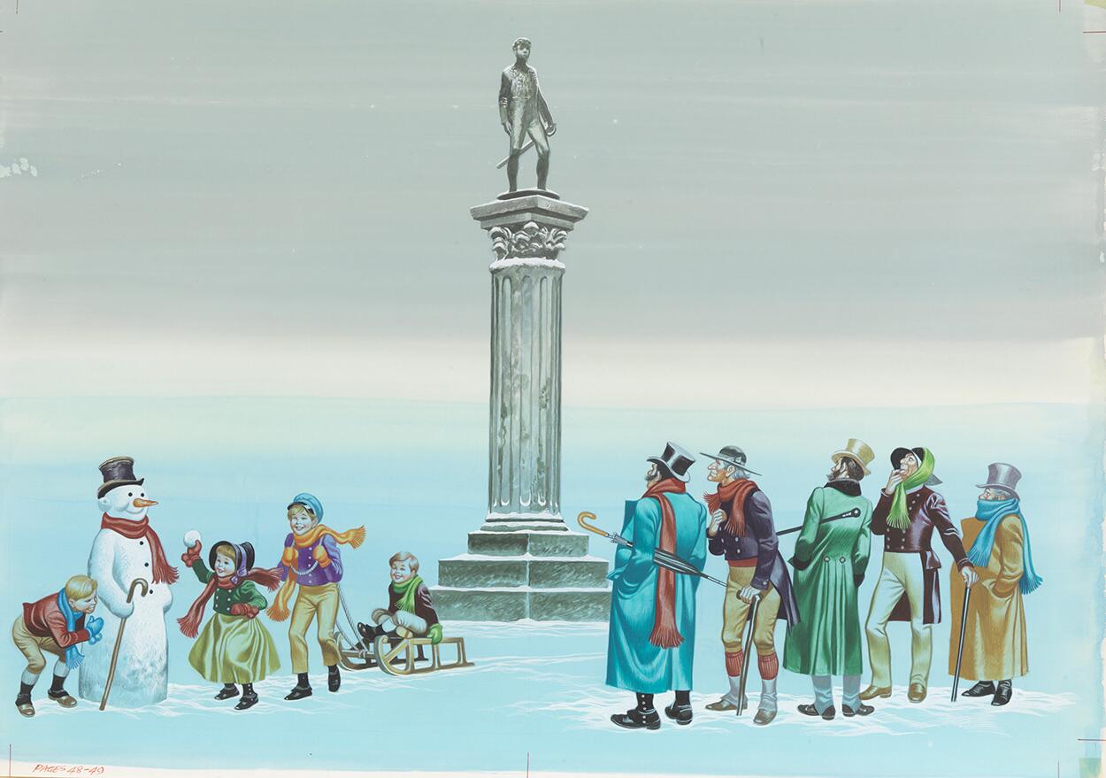 The Happy Prince: Statue in the Snow art by Ron Embleton