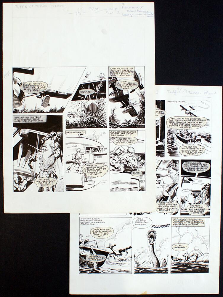 Tuffs From Terror Island: Flight Into A Giant Prehistoric Amphibian (TWO pages) art by Tony Coleman