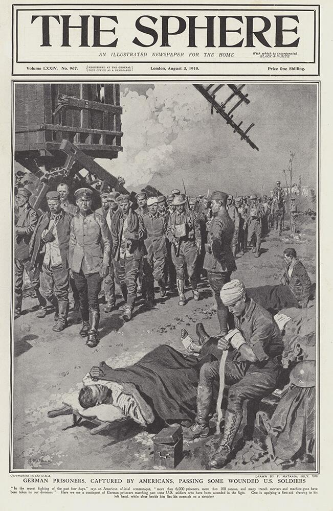 German prisoners captured by the Americans (original cover page from The Sphere 1918) art by Fortuni