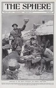 Christmas At the Front (original cover page from The Sphere 1918) art by Fortunino Matania