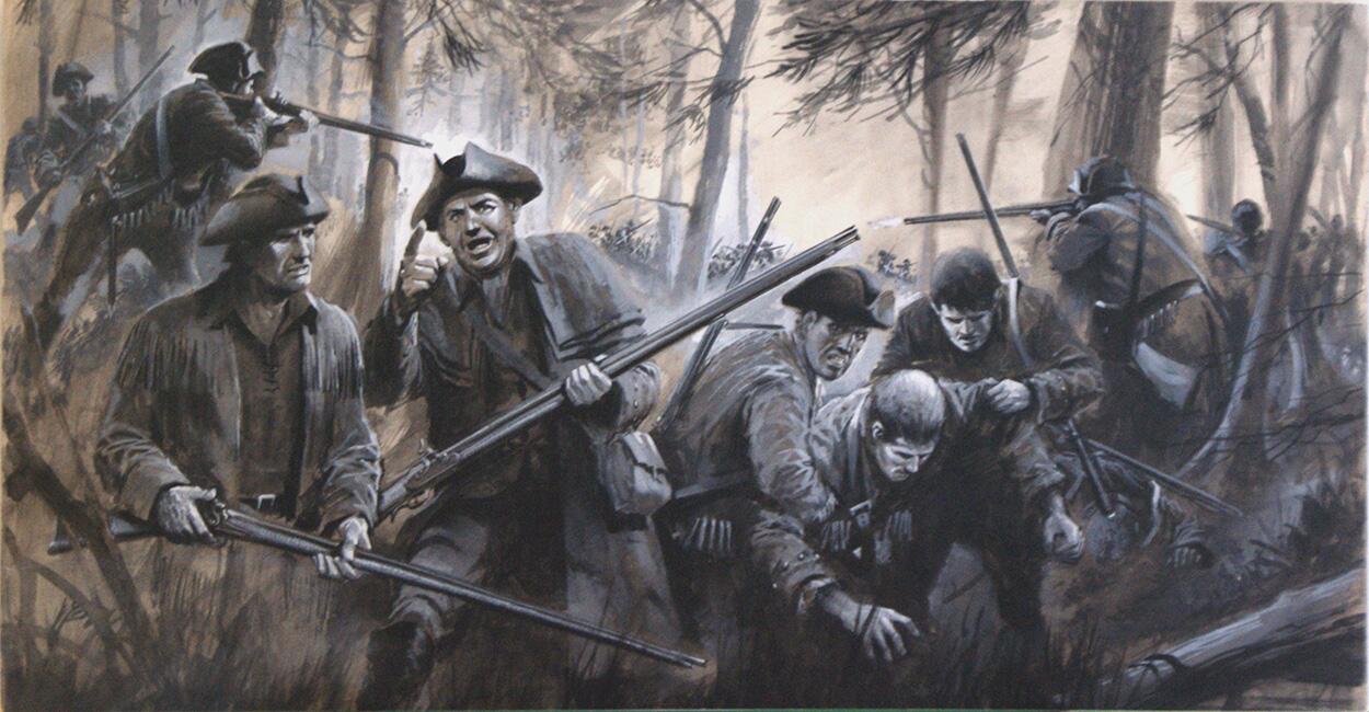 George Washington's men fell back through the bleak winter countryside art by Graham Coton