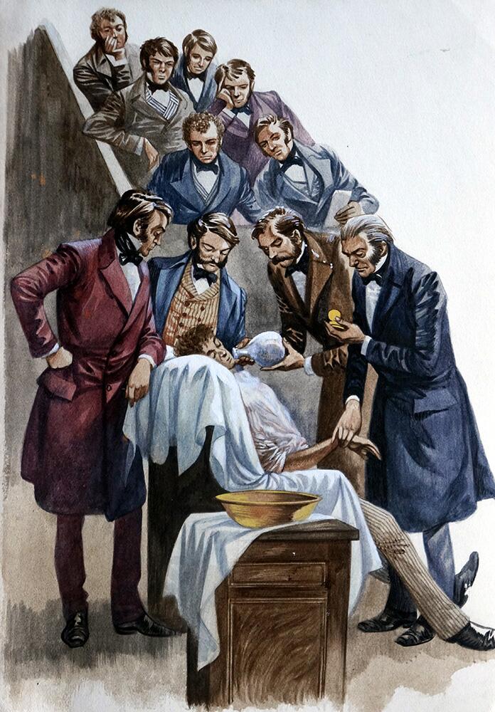Doctors using nitrous oxide (laughing gas) as an anaesthetic art by Peter Jackson