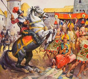 Conquistadors and Incas art by James E McConnell