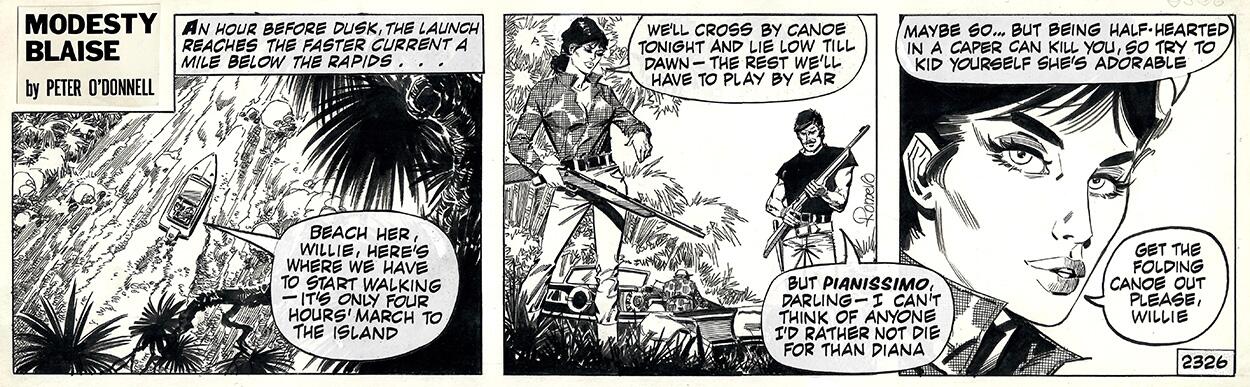 Modesty Blaise strip 2126 - Warlords of Phoenix - Very Early Romero Modesty Blaise strip art by Enri