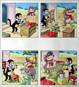 Alfie & Mango - The Wet Paint Gag (TWO pages) art by Peter Woolcock
