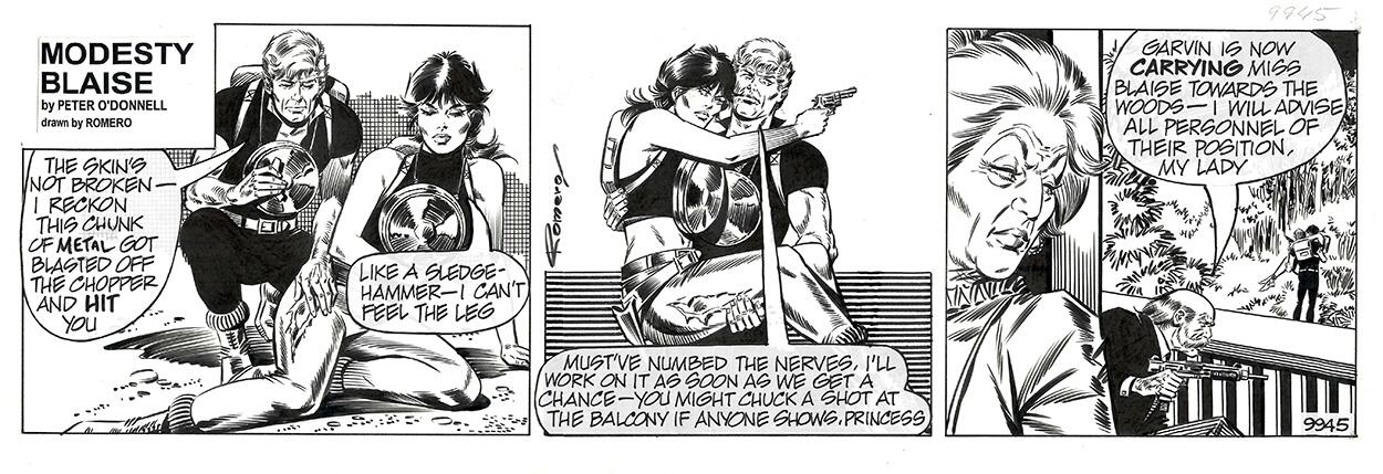 Modesty Blaise daily strip #9945 - Injured Modesty art by Enric Badia Romero