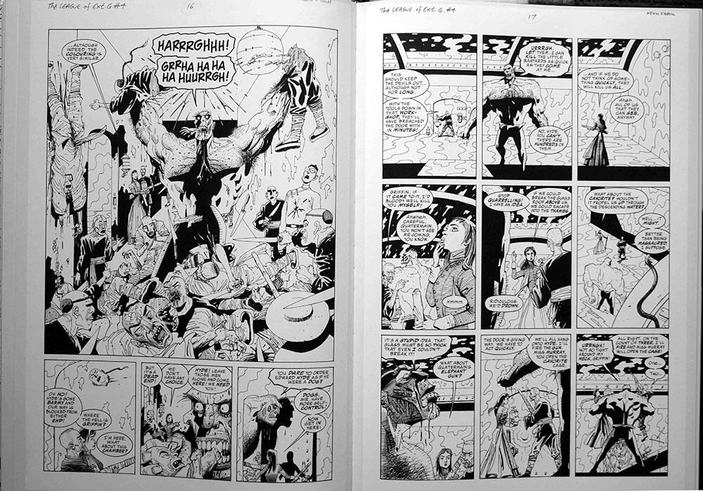two pages from book, The League Of Extraordinary Gentlemen Volume 1 (Kevin O'Neill Gallery Edition)