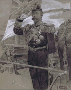 George V reviewing the Royal Navy at Spithead in 1912 art by Fortunino Matania