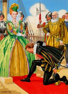 Queen Elizabeth I Knights Sir Francis Drake art by F Stocks May