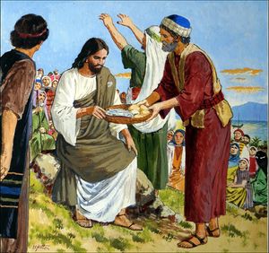 Jesus - The Miracle of Feeding the Five Thousand art by Clive Uptton