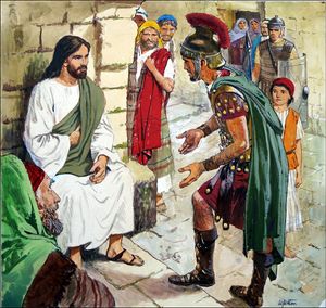 Jesus and the Roman Centurion art by Clive Uptton