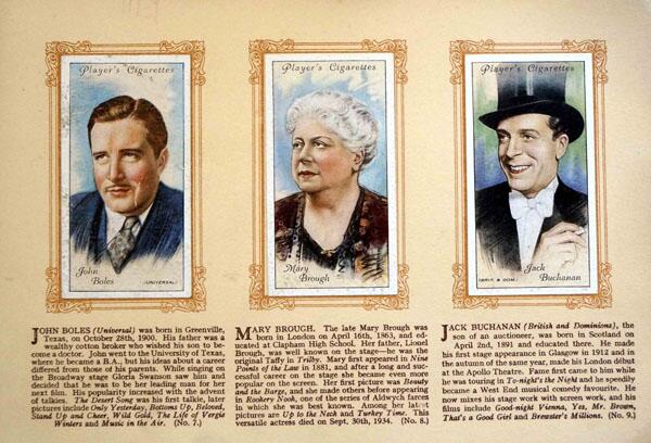 Complete Set of 50 Film Stars Second Series Cigarette cards in album (1934) by Various