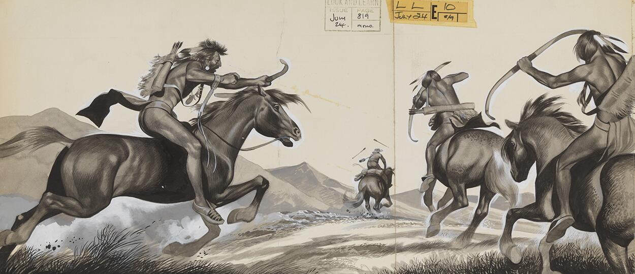 Cowboy and Indians: Indian Braves Chasing a Cowboy art by Ron Embleton