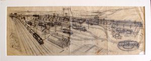 Railway Yard art by Leslie Ashwell Wood