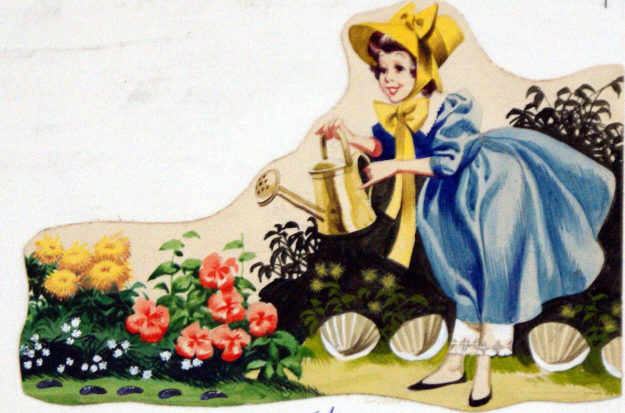 Mistress Mary Watering her Garden art by Ron Embleton