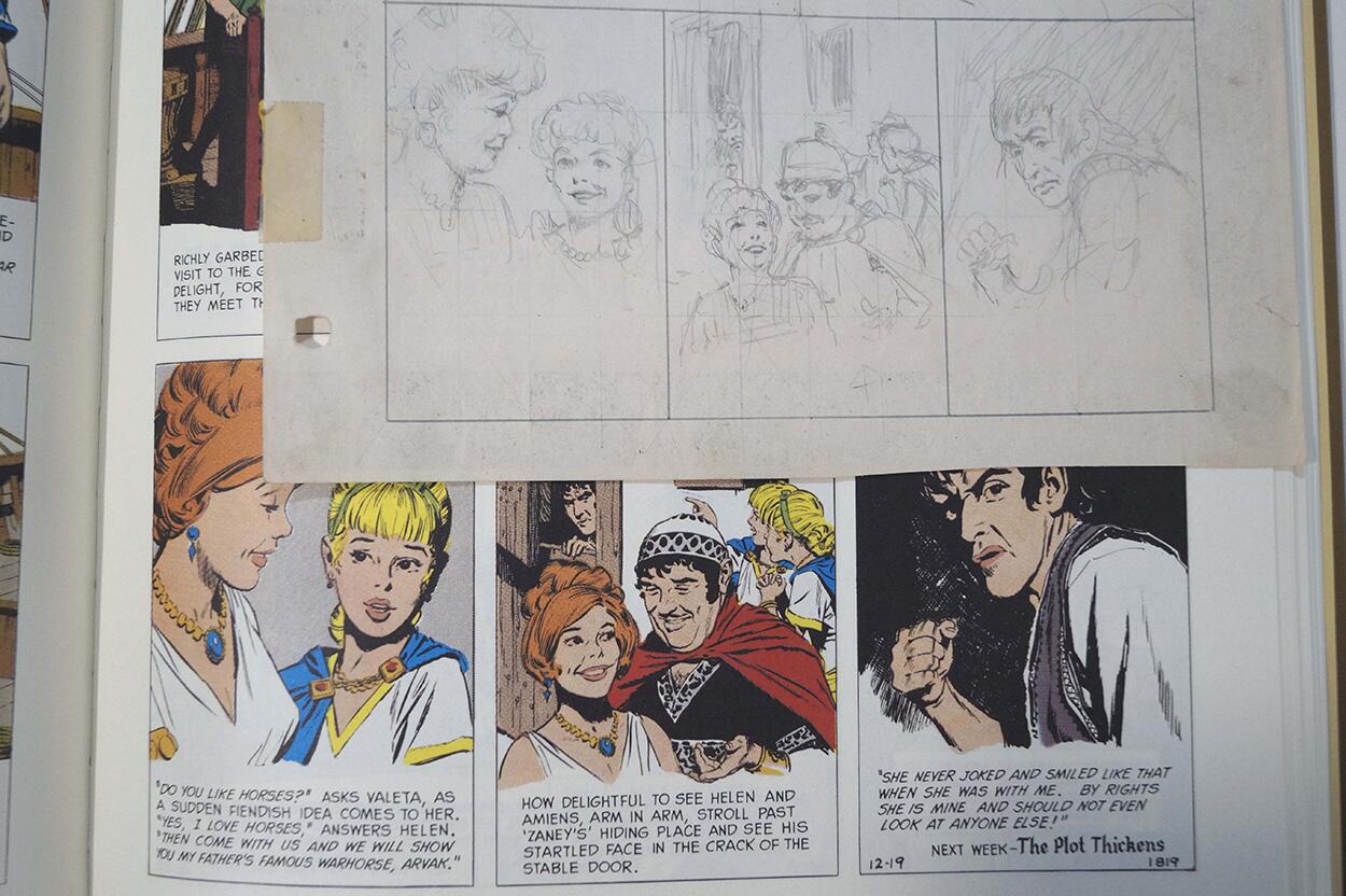 prelim bottom panels close up and printed page art by Hal Foster
