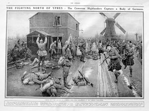 The Cameron Highlanders (original page from The Sphere 1914) art by Fortunino Matania