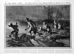 In 'No Man's Land' (original page from The Sphere 1915) art by Fortunino Matania