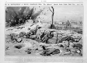 The Battlefield Of Neuve Chapelle (original page from The Sphere 1915) art by Fortunino Matania