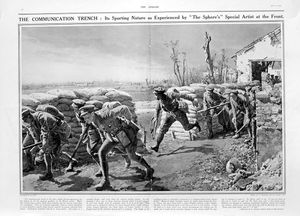 The Communication Trench (original page from The Sphere 1915) art by Fortunino Matania